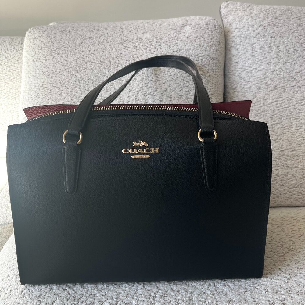 COACH Tatum Carryall 40, Black, Red Interior